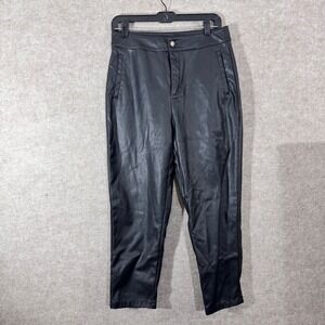 Shinestar Faux Leather Tapered Pants Womens Size L Black High Rise Minimalist